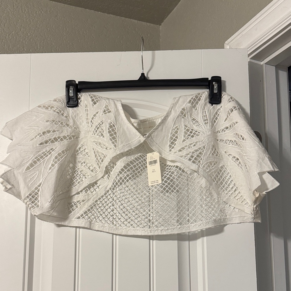Anthropologie White Mesh Lace Top